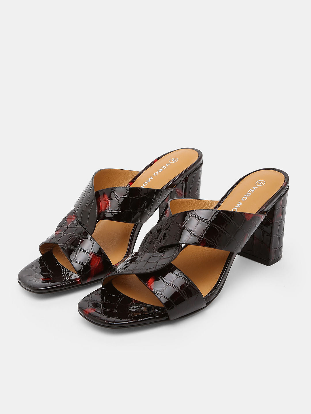 Black Croc Embossed Heels