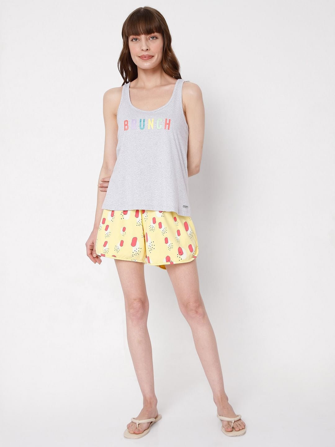 Grey & Yellow Tank Top & Shorts Set