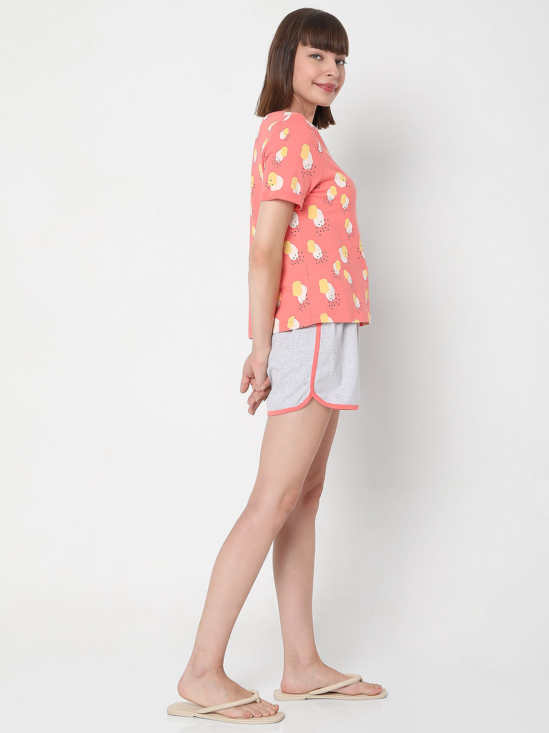 Pink Printed T-Shirt & Shorts Night Suit Set