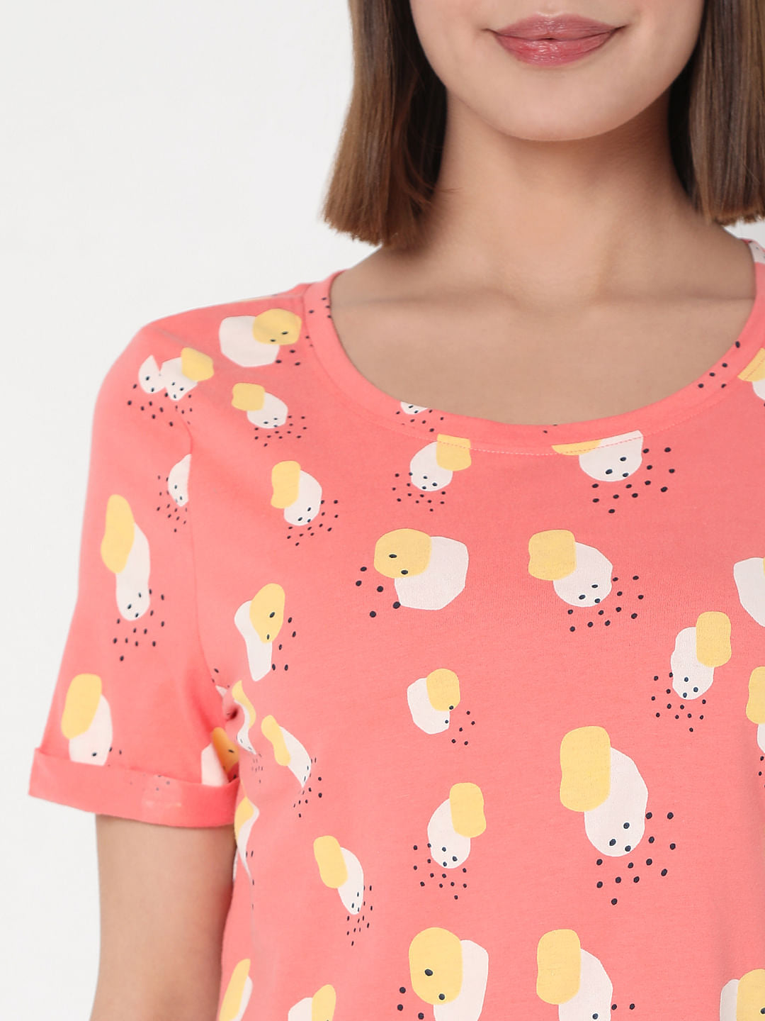 Pink Printed T-Shirt & Shorts Night Suit Set