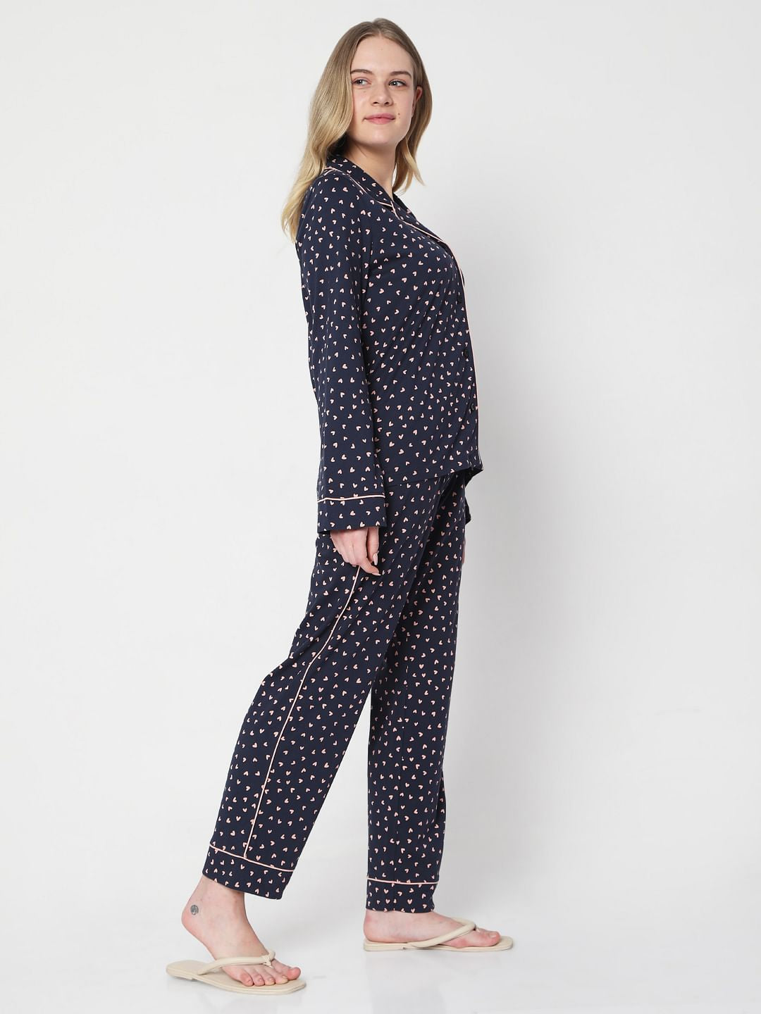 Blue Printed Shirt & Pyjama Set