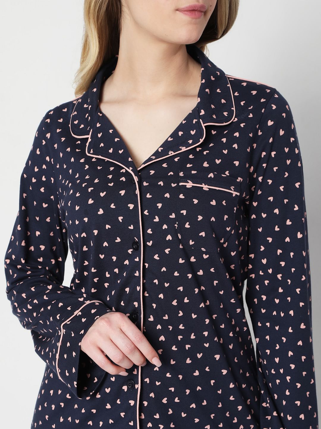 Blue Printed Shirt & Pyjama Set