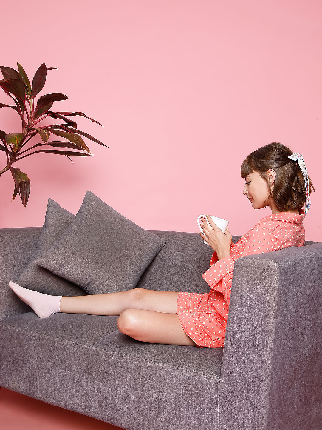 Pink Printed Shirt & Shorts Night Suit Set