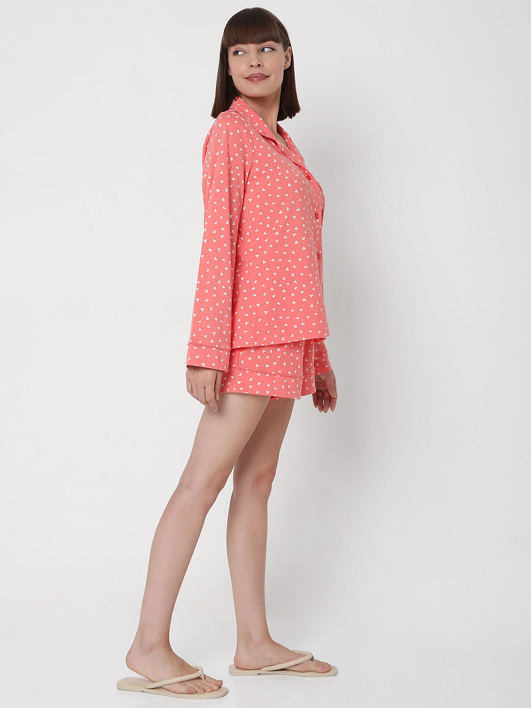 Pink Printed Shirt & Shorts Night Suit Set