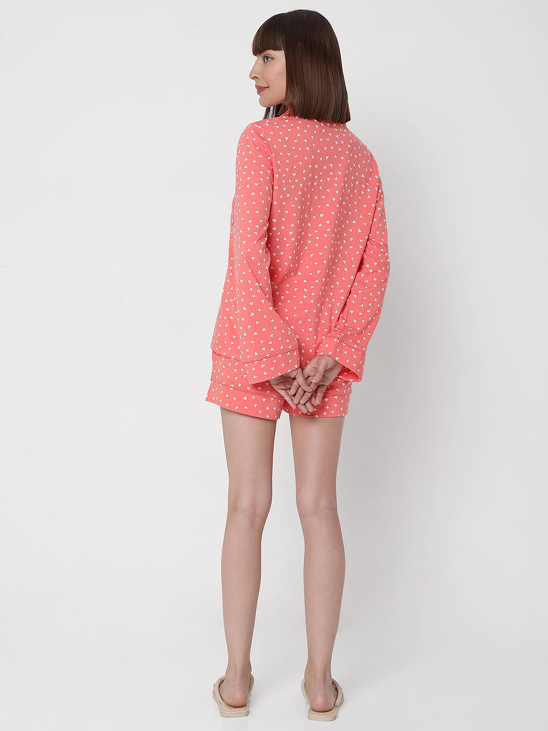 Pink Printed Shirt & Shorts Night Suit Set