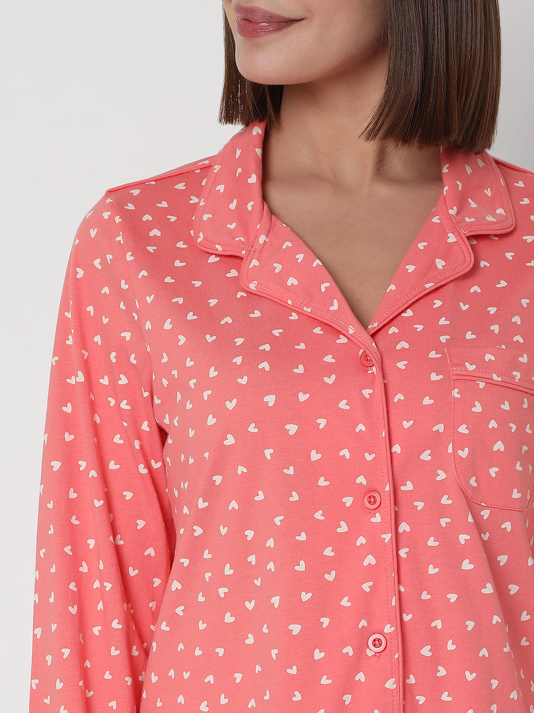 Pink Printed Shirt & Shorts Night Suit Set