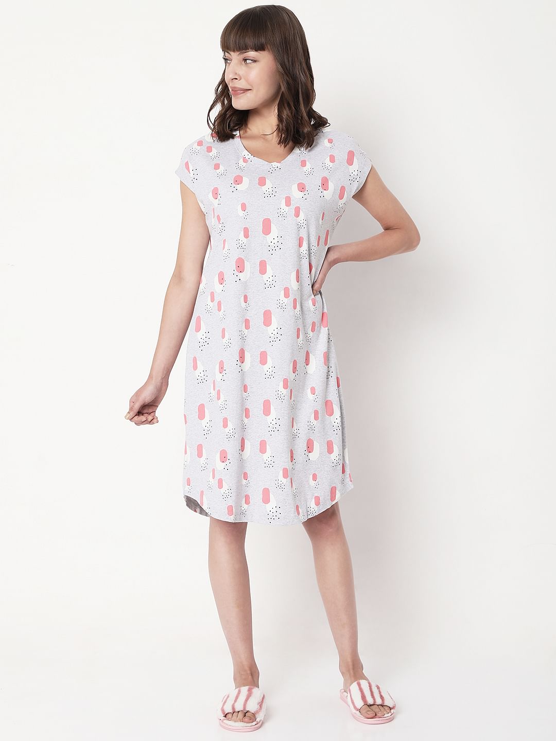 Grey Printed Night Dress