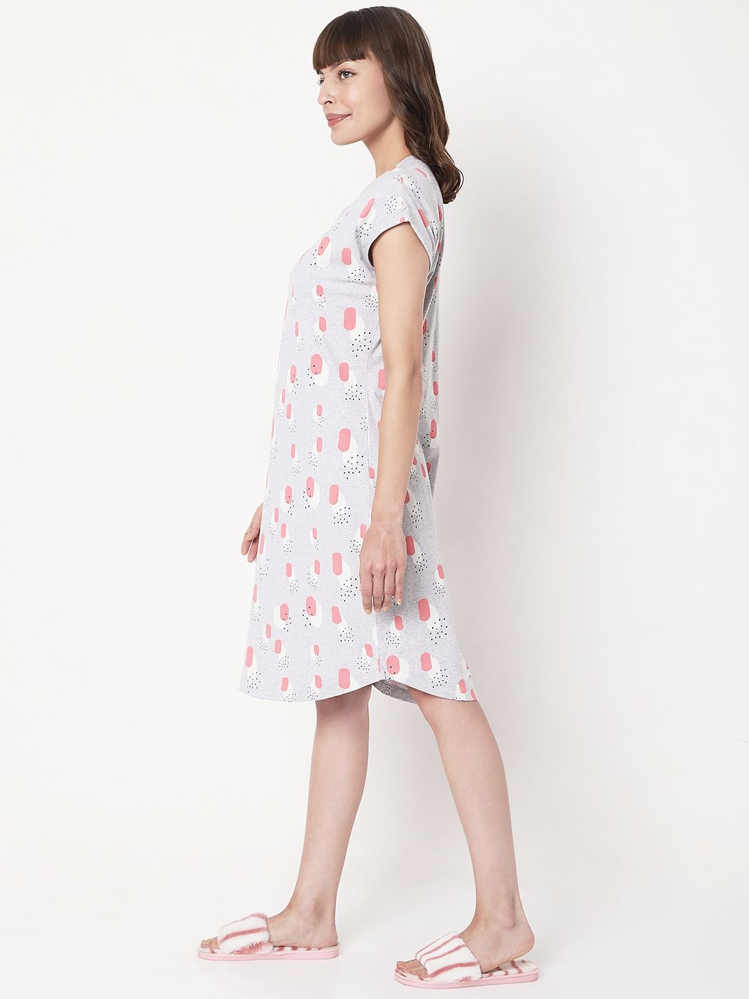 Grey Printed Night Dress