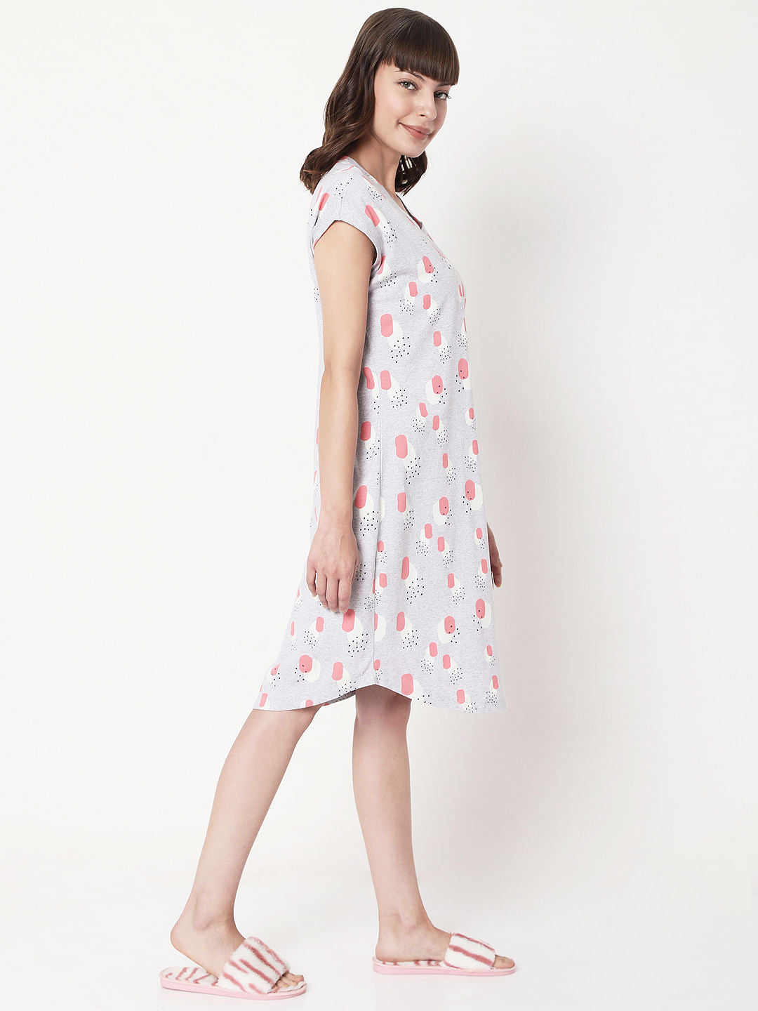 Grey Printed Night Dress