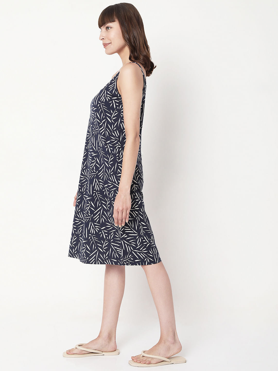 Blue Printed Strappy Night Dress