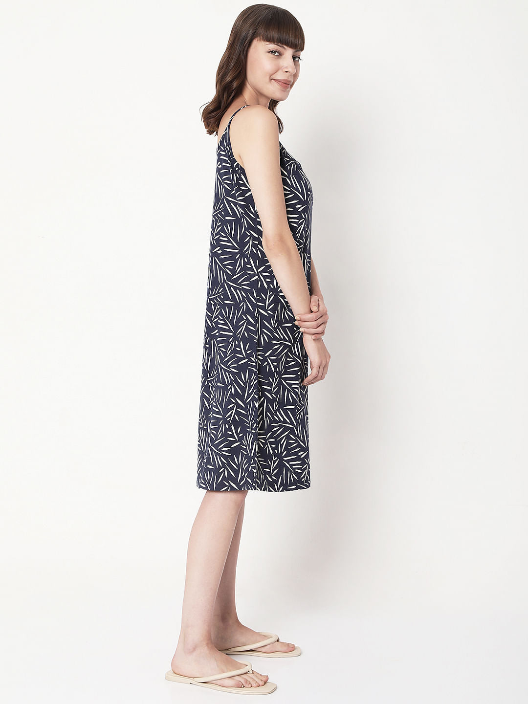 Blue Printed Strappy Night Dress