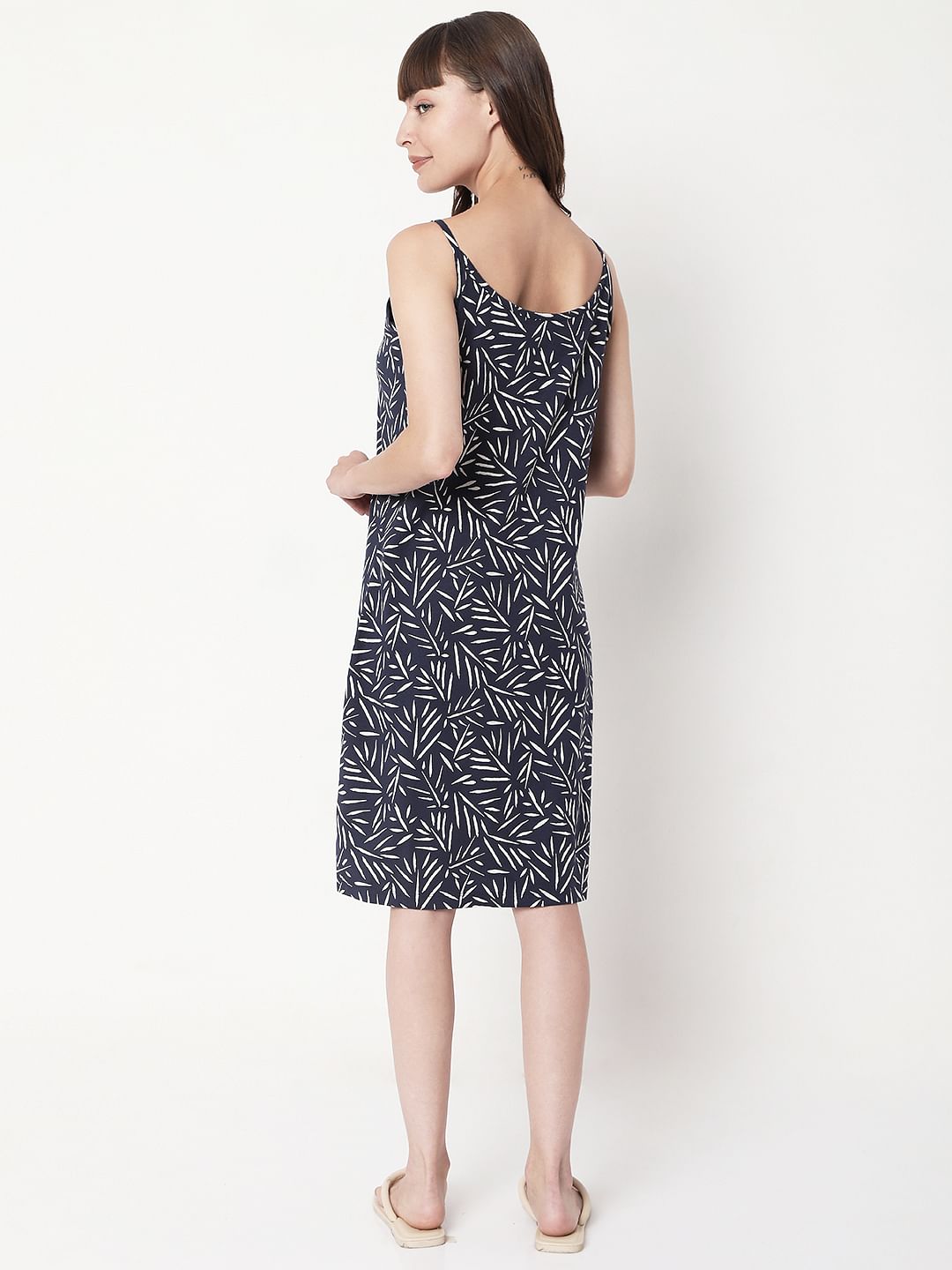 Blue Printed Strappy Night Dress