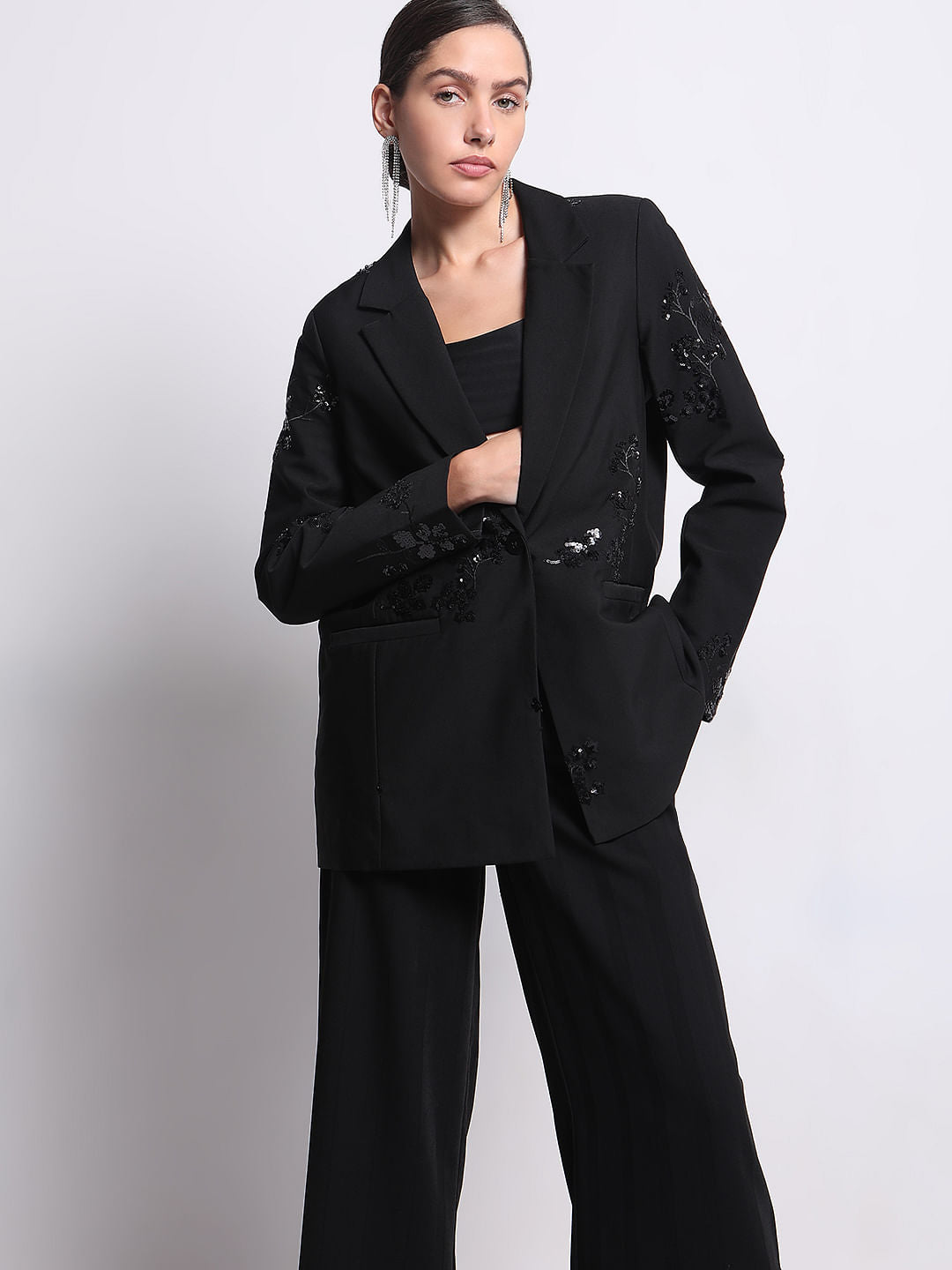 Black Squiens Embellished Blazer
