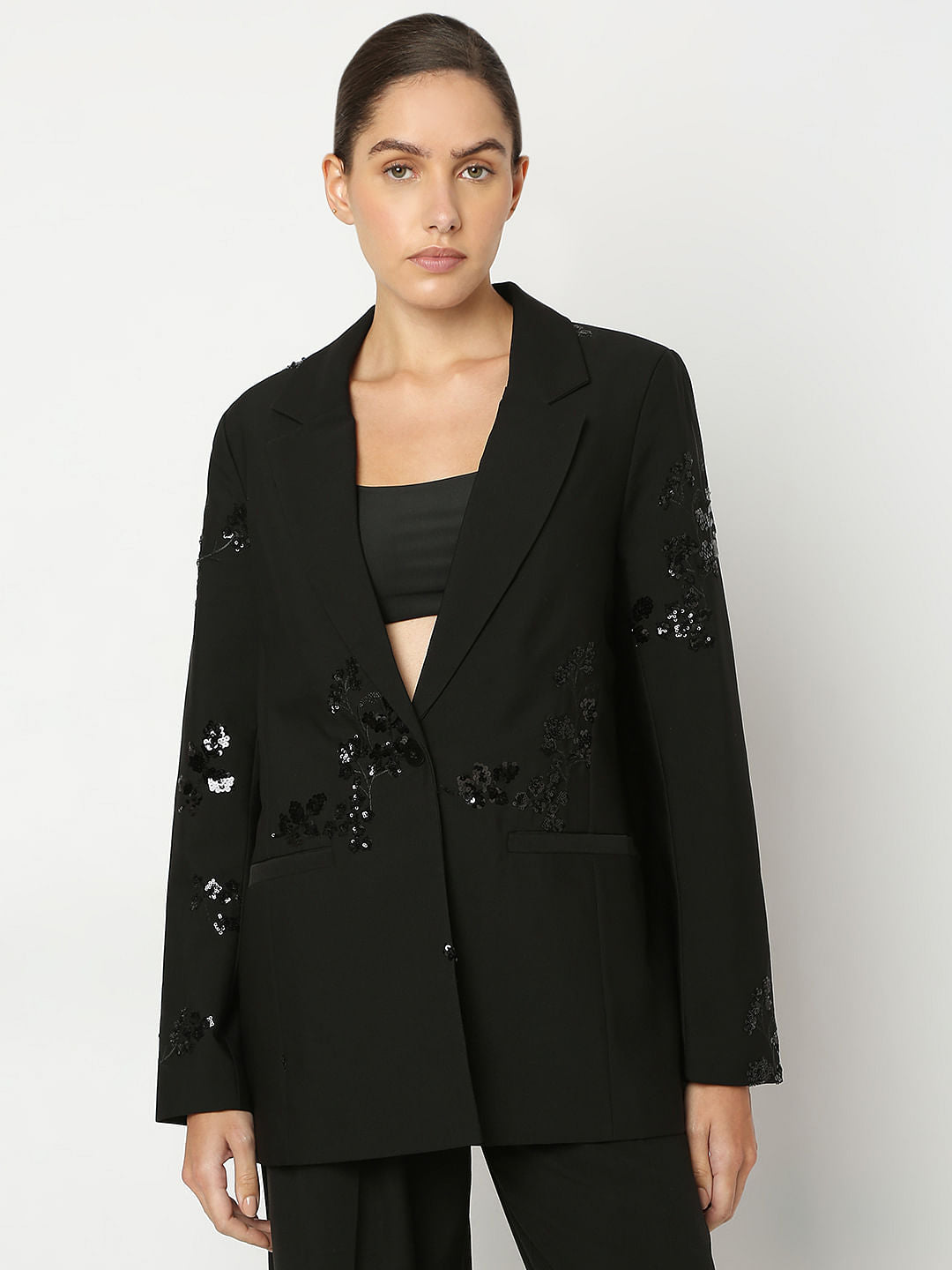 Black Squiens Embellished Blazer