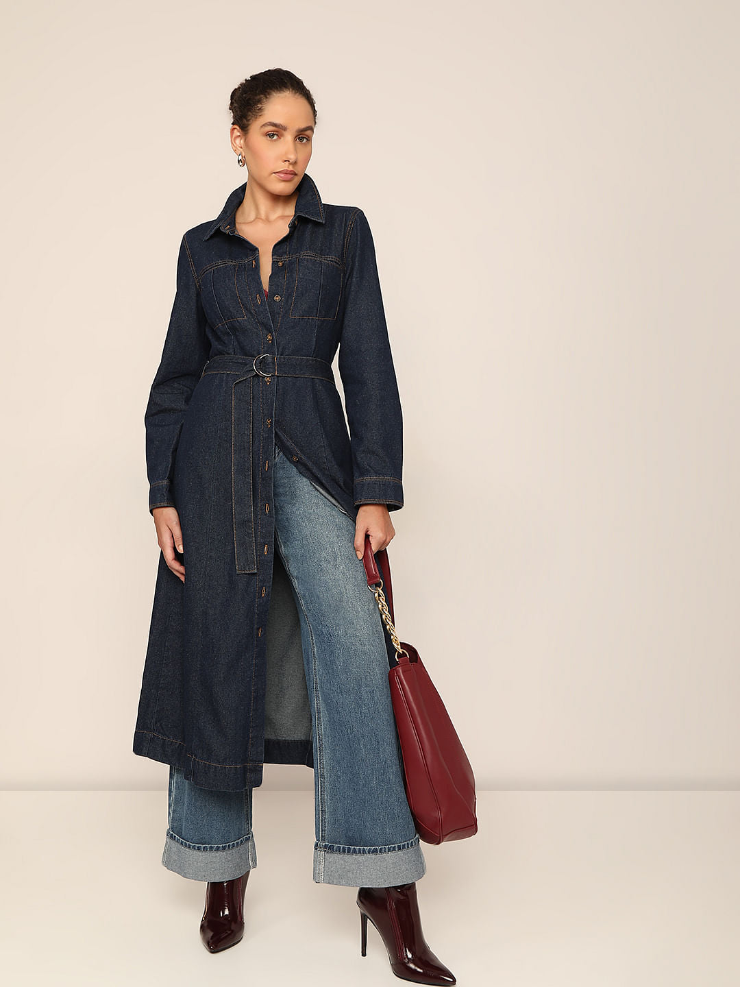 Dark Blue Denim Midi Dress