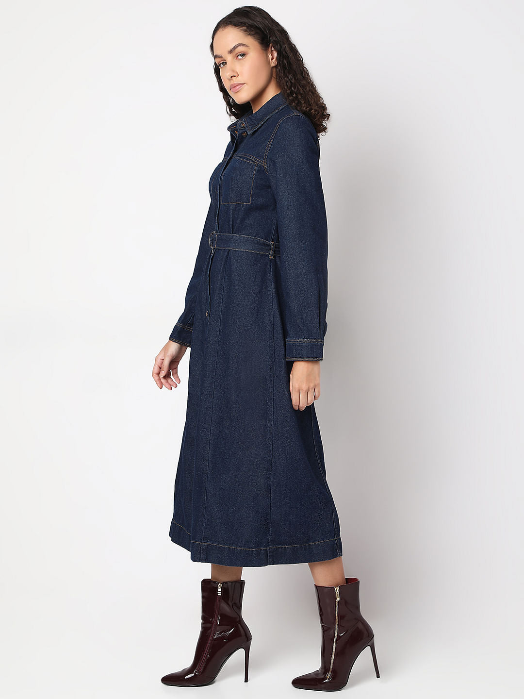 Dark Blue Denim Midi Dress