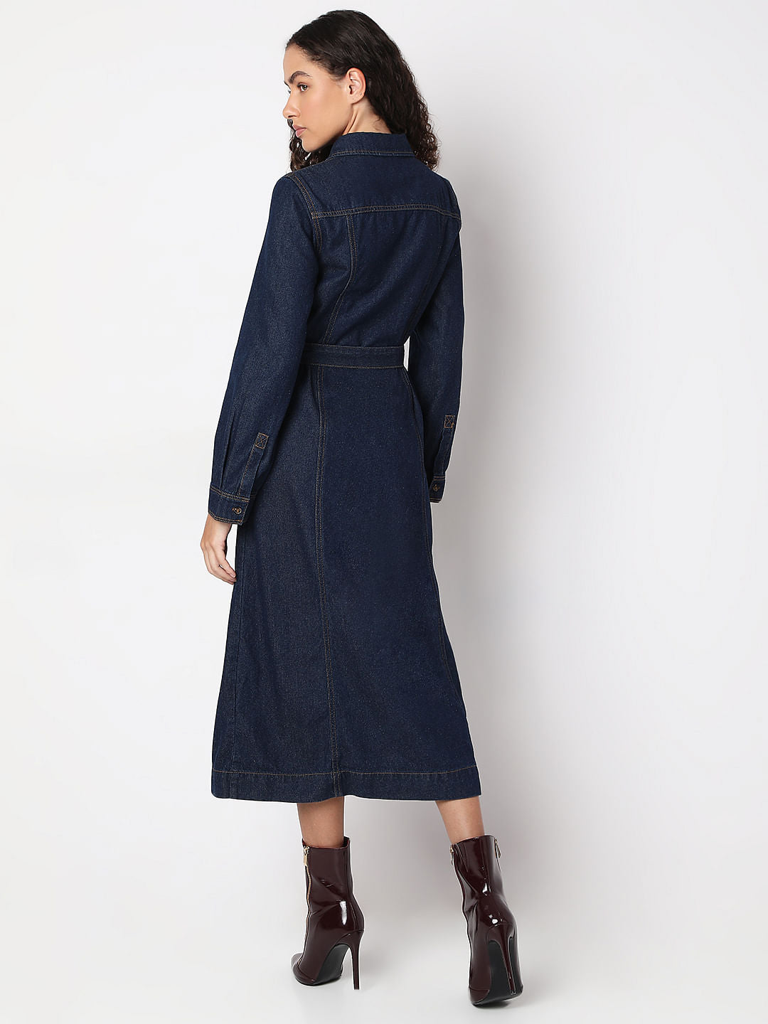 Dark Blue Denim Midi Dress