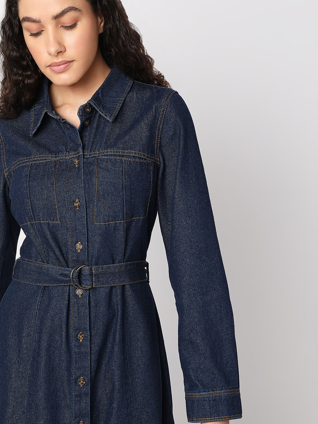 Dark Blue Denim Midi Dress