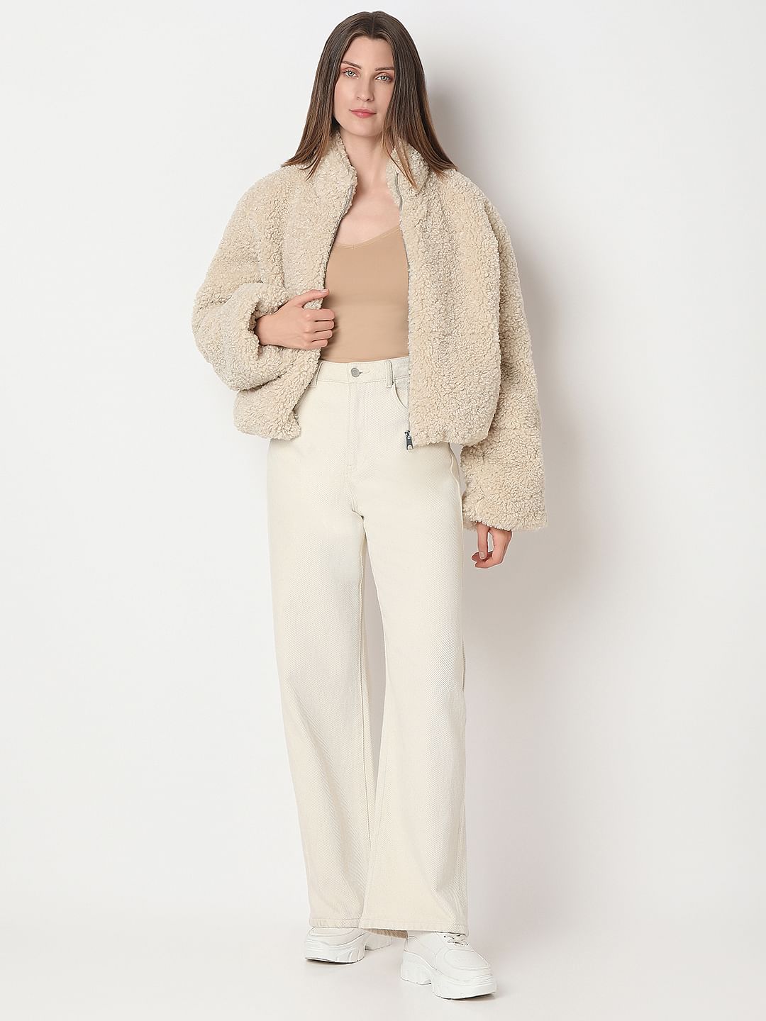 Beige Short Teddy Jacket