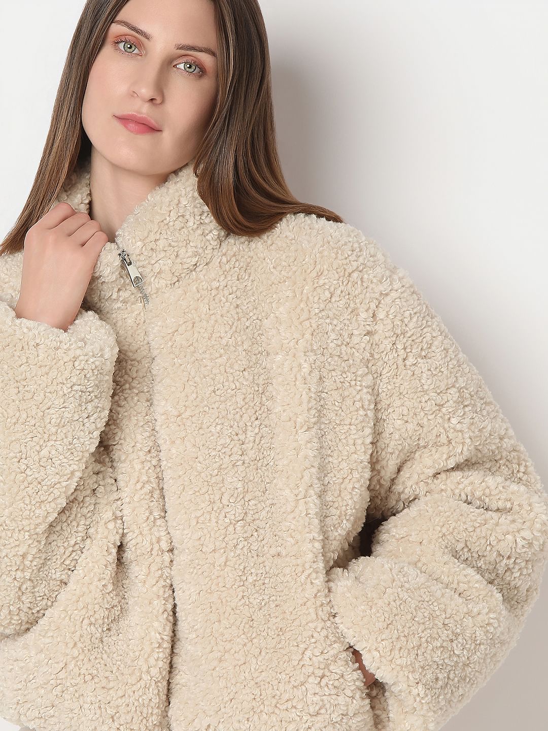 Beige Short Teddy Jacket