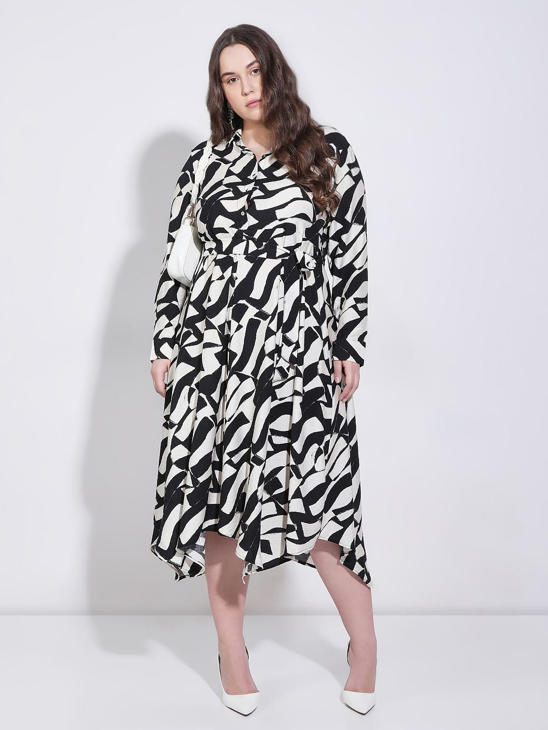 Curve Black Printed Shirt Dress