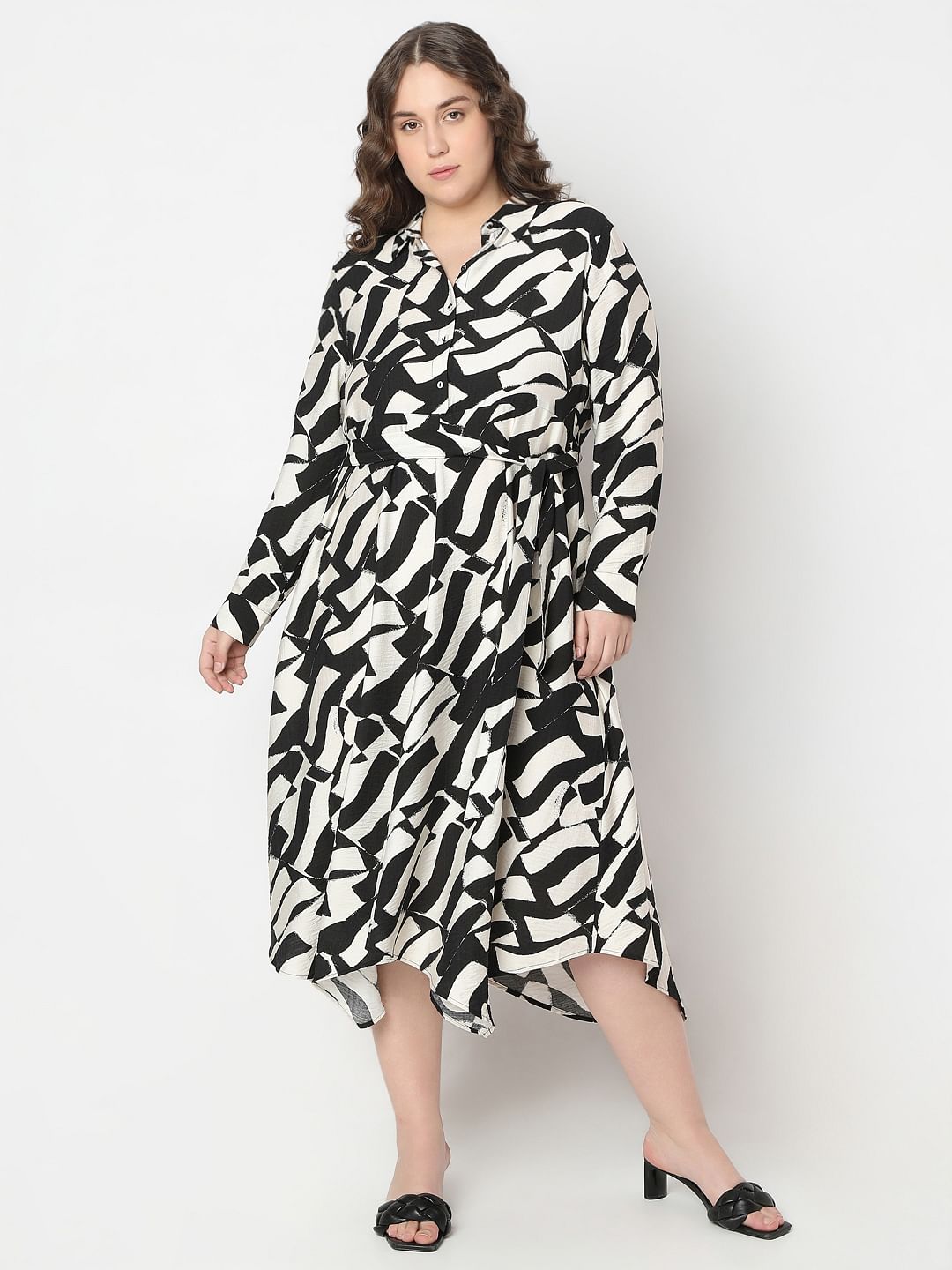 Curve Black Printed Shirt Dress