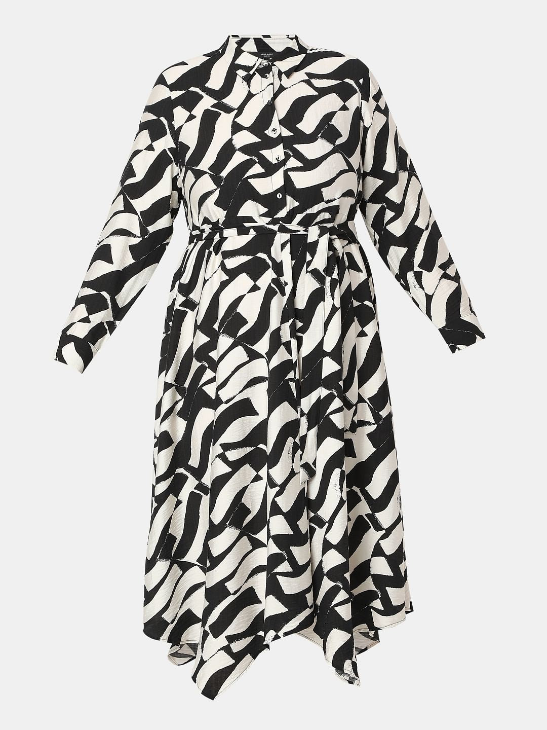 Curve Black Printed Shirt Dress
