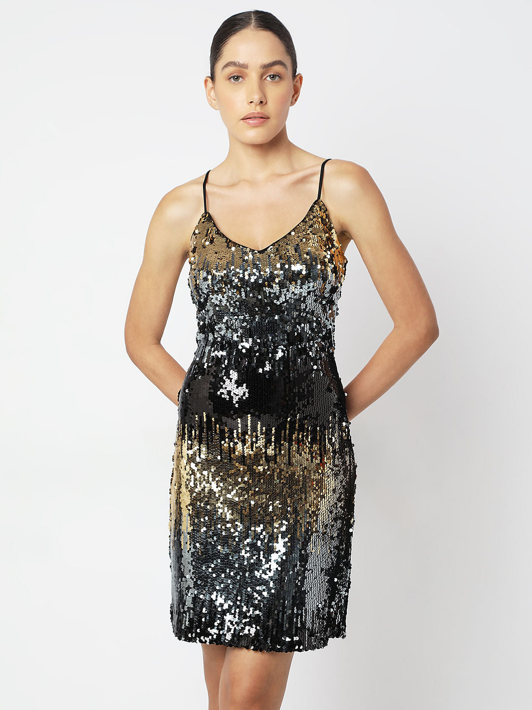 Black Ombre Sequined Dress
