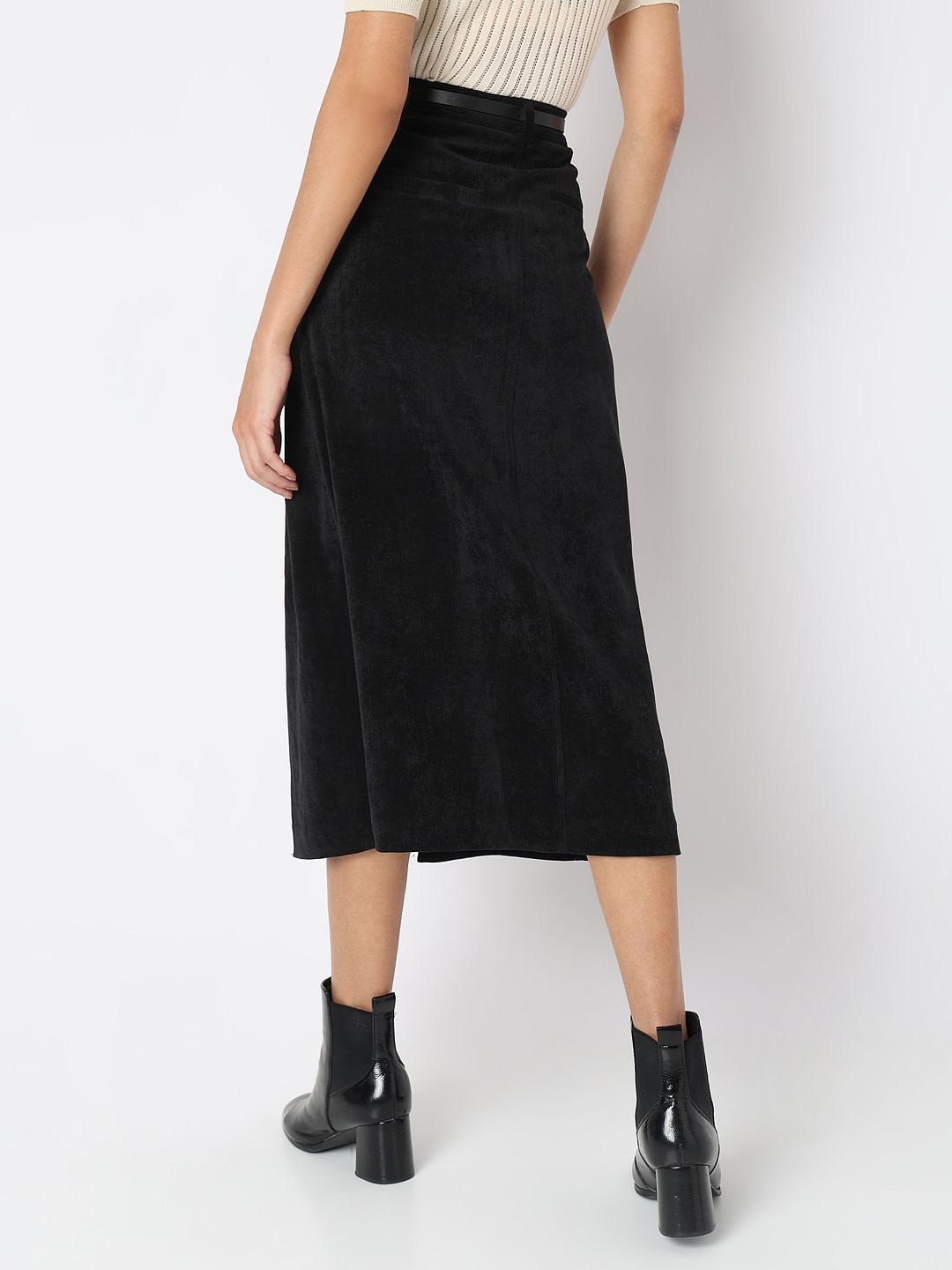 Black Mid Rise Slit Skirt