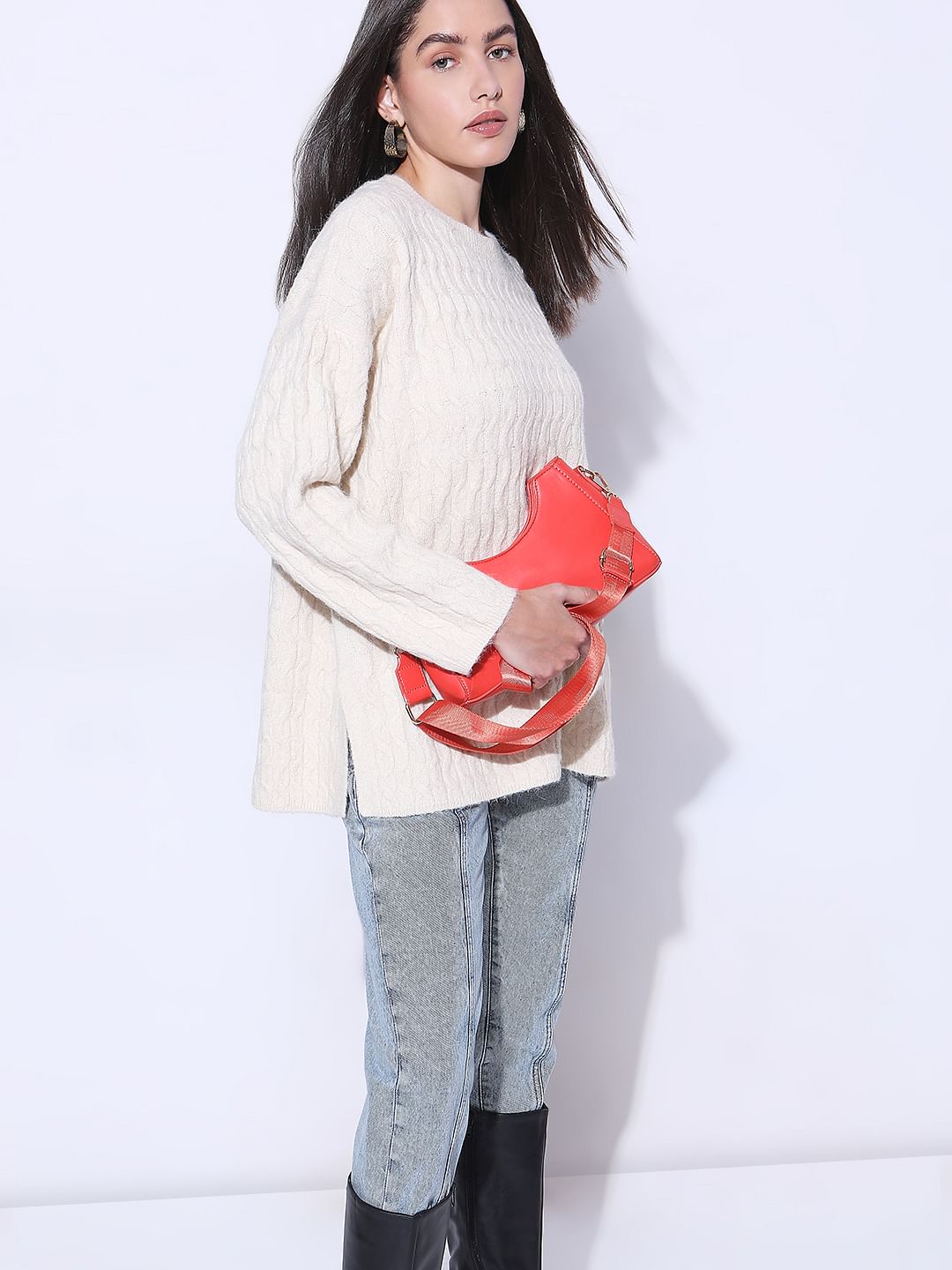 Beige Oversized Knit Pullover