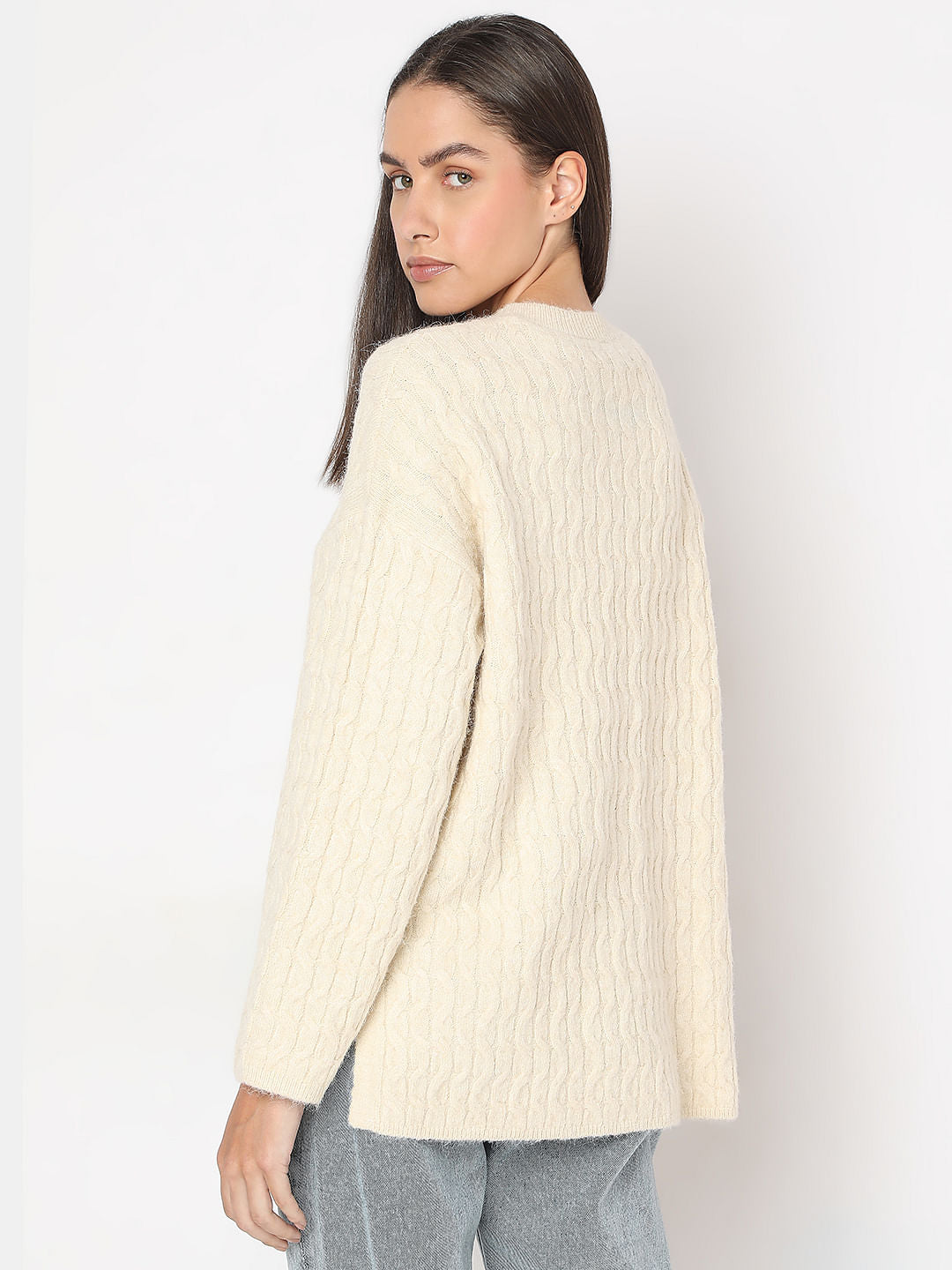 Beige Oversized Knit Pullover