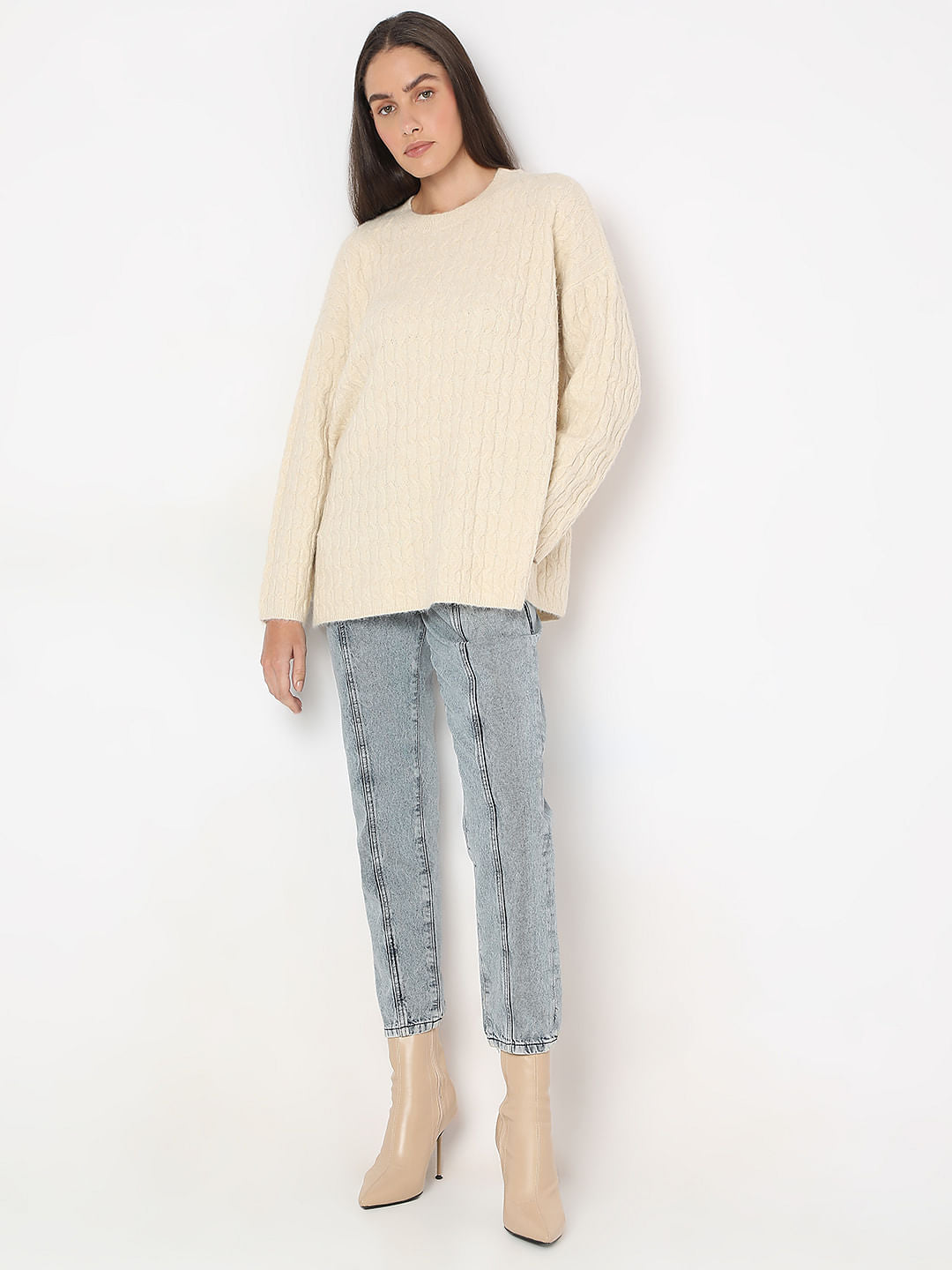 Beige Oversized Knit Pullover