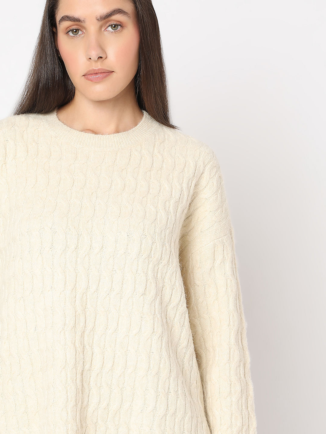 Beige Oversized Knit Pullover
