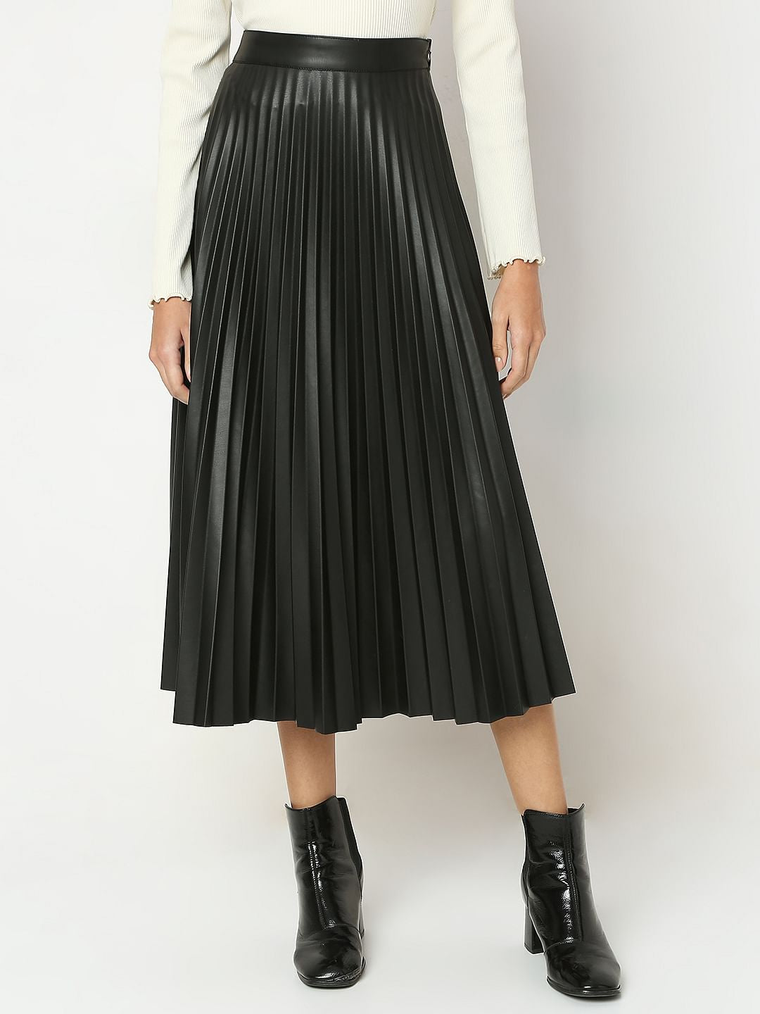Black Pleated Midi Skirt