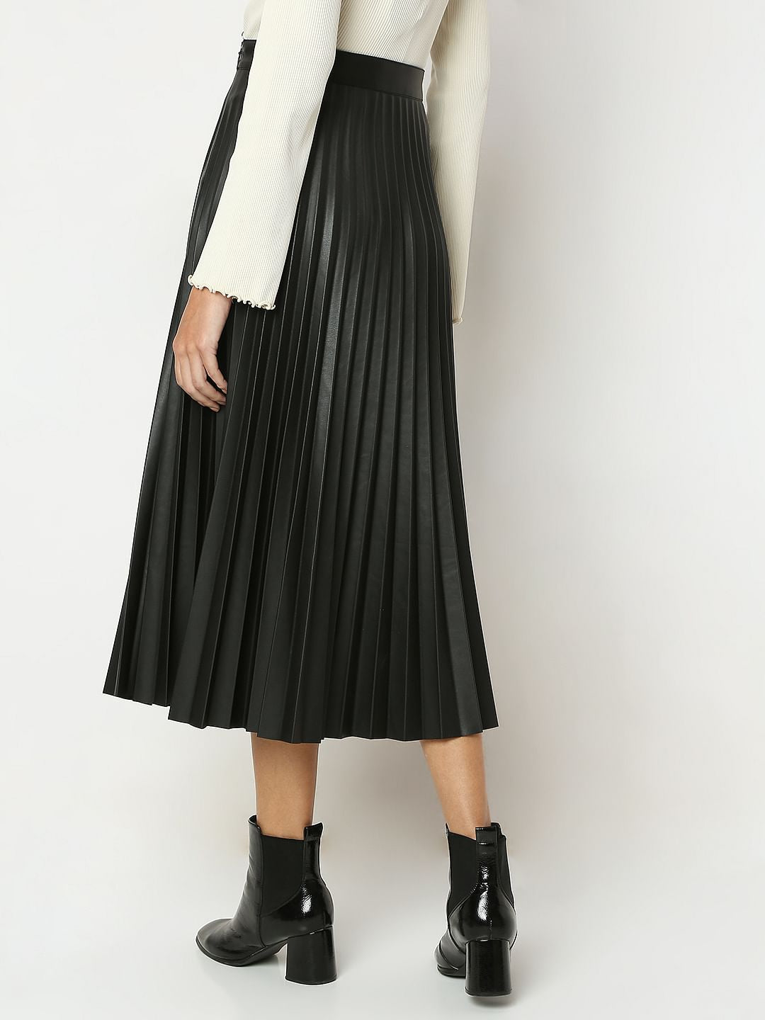 Black Pleated Midi Skirt