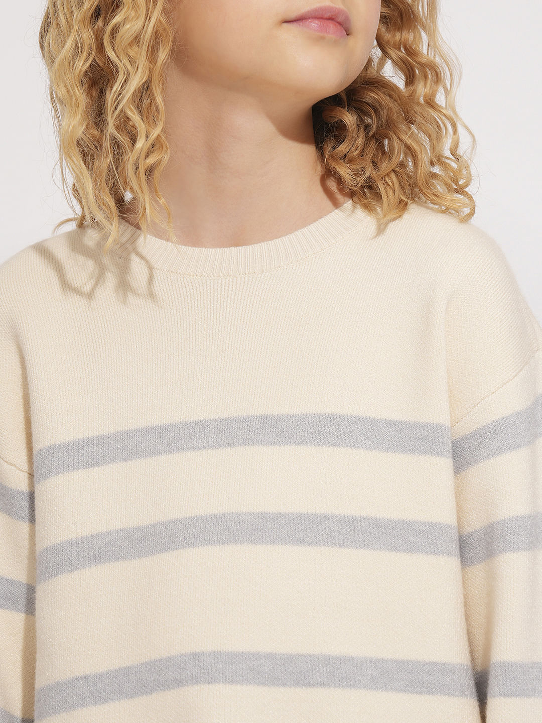 Girls Beige Striped Pullover