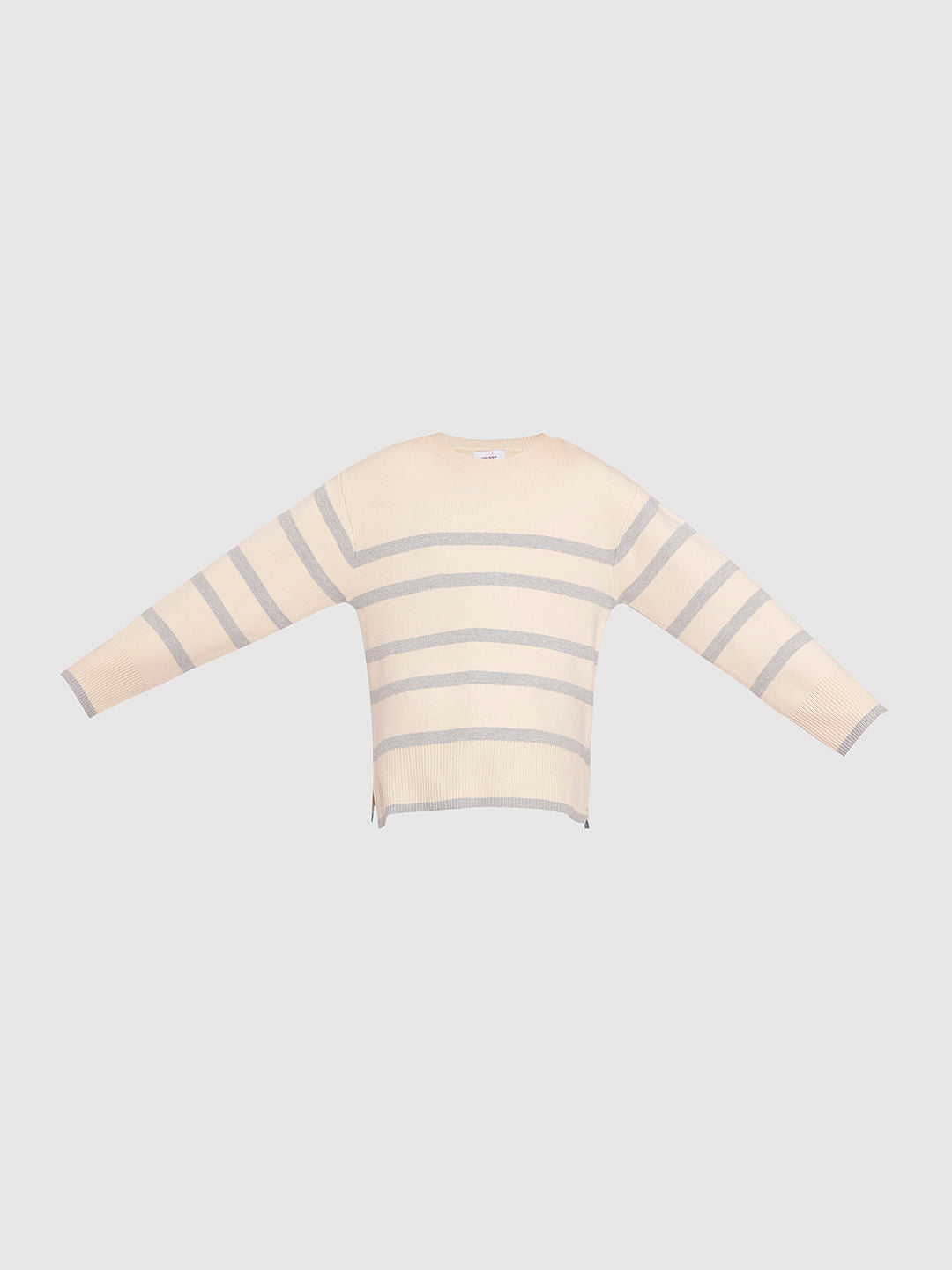 Girls Beige Striped Pullover