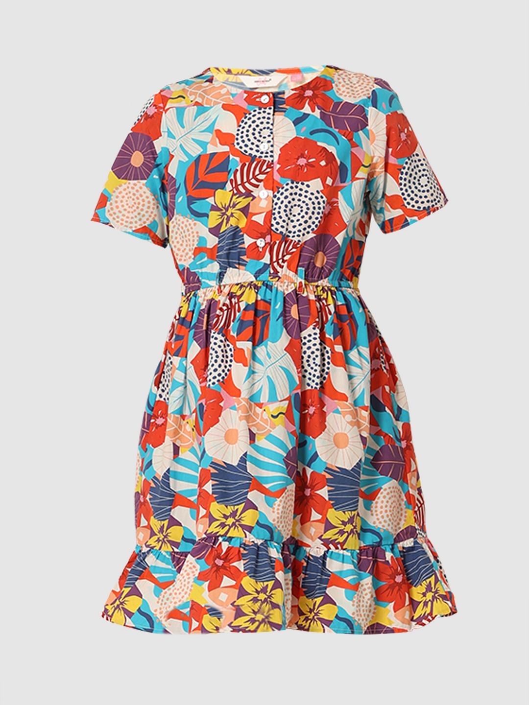 Girls Red Floral Fit & Flare Dress