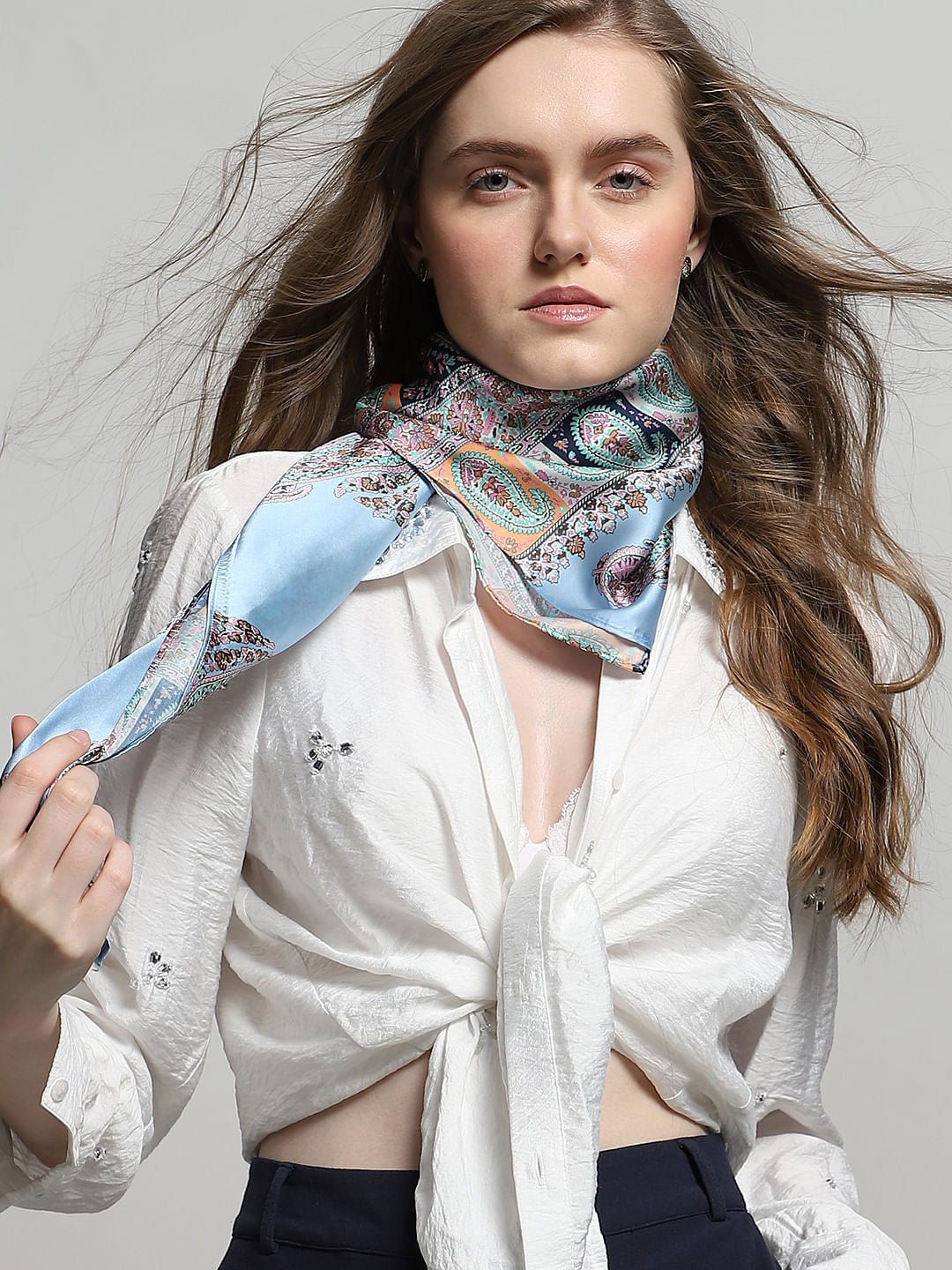 Light Blue Paisley Print Scarf