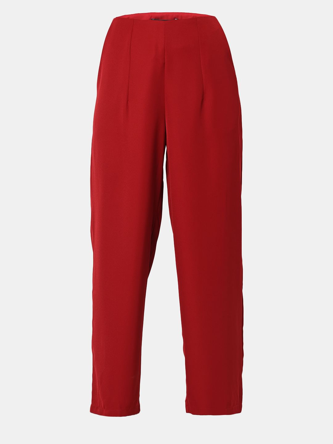 Red High Rise Straight Fit Pants