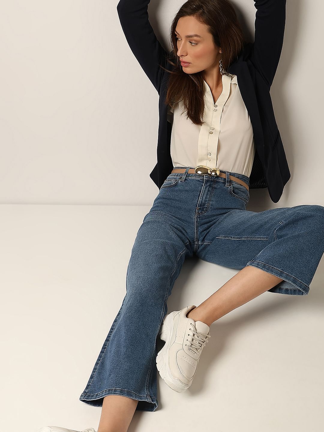 Blue High Rise Washed Zoey Wide-Leg Jeans