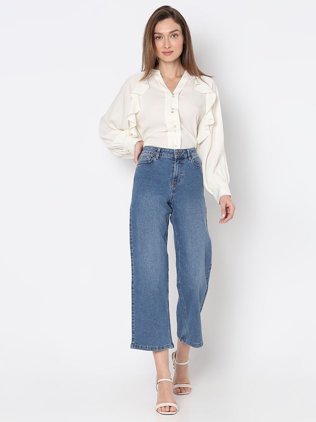 Blue High Rise Washed Zoey Wide-Leg Jeans
