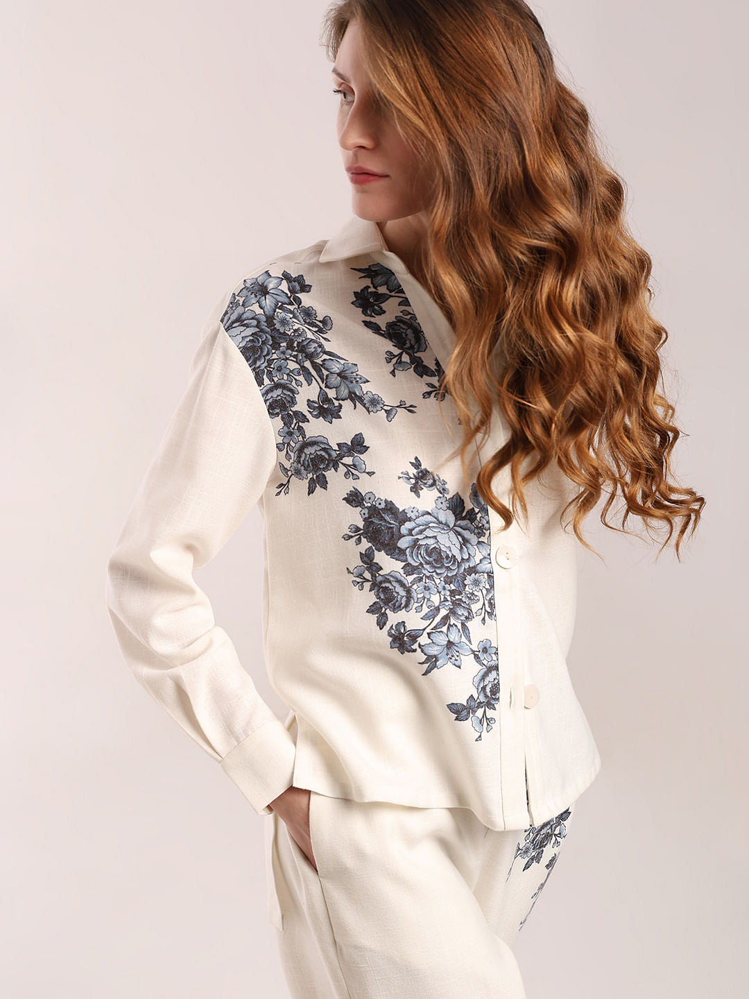 White Floral Co-Ord Set Shirt
