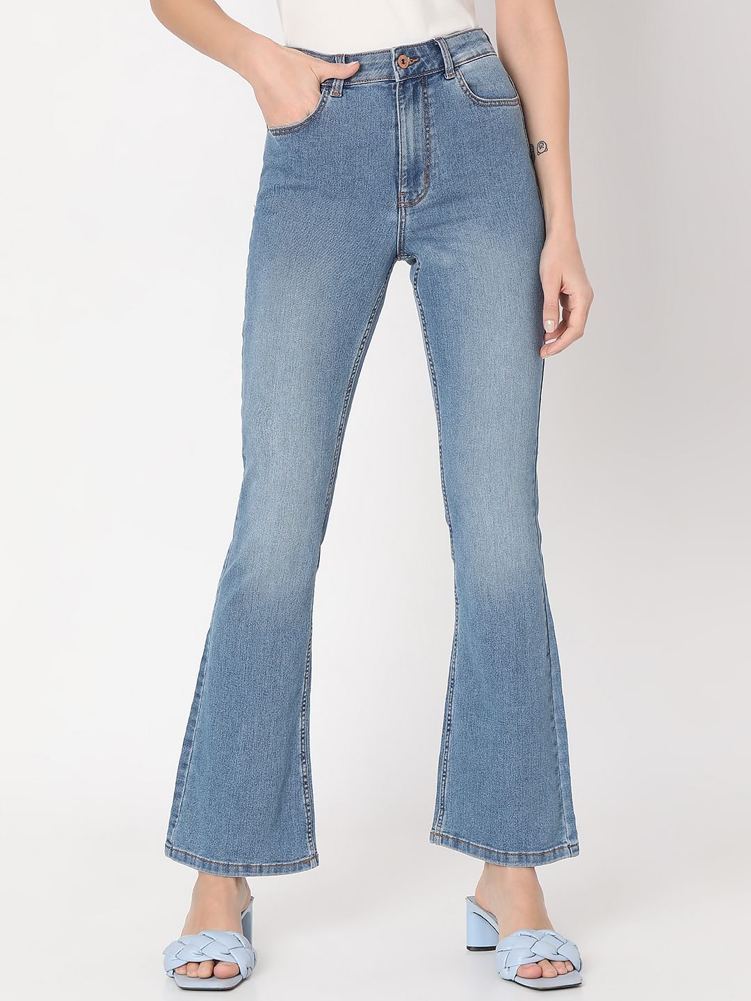 Light Blue High Rise Flared Jeans