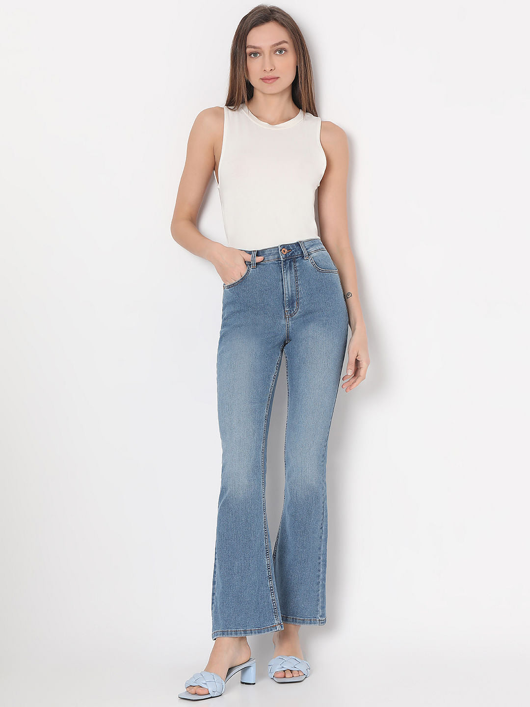 Light Blue High Rise Flared Jeans