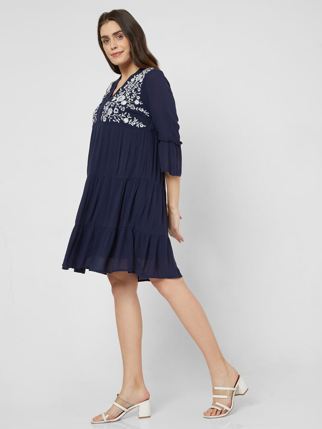 Blue Embroidered Shift Dress