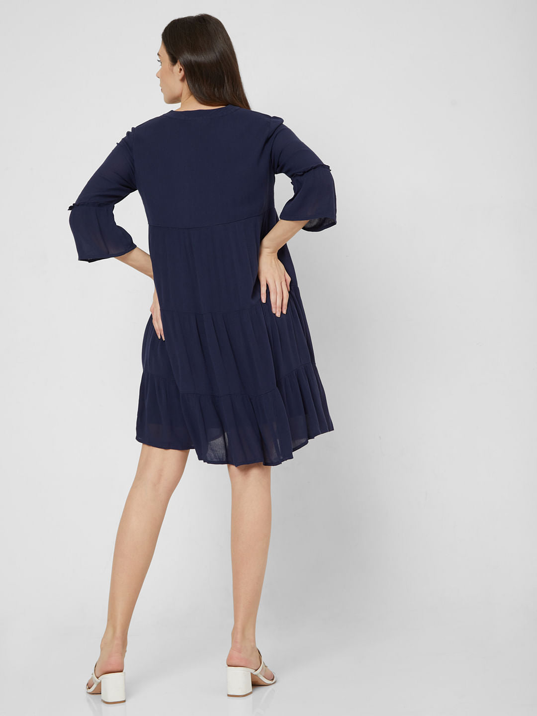 Blue Embroidered Shift Dress