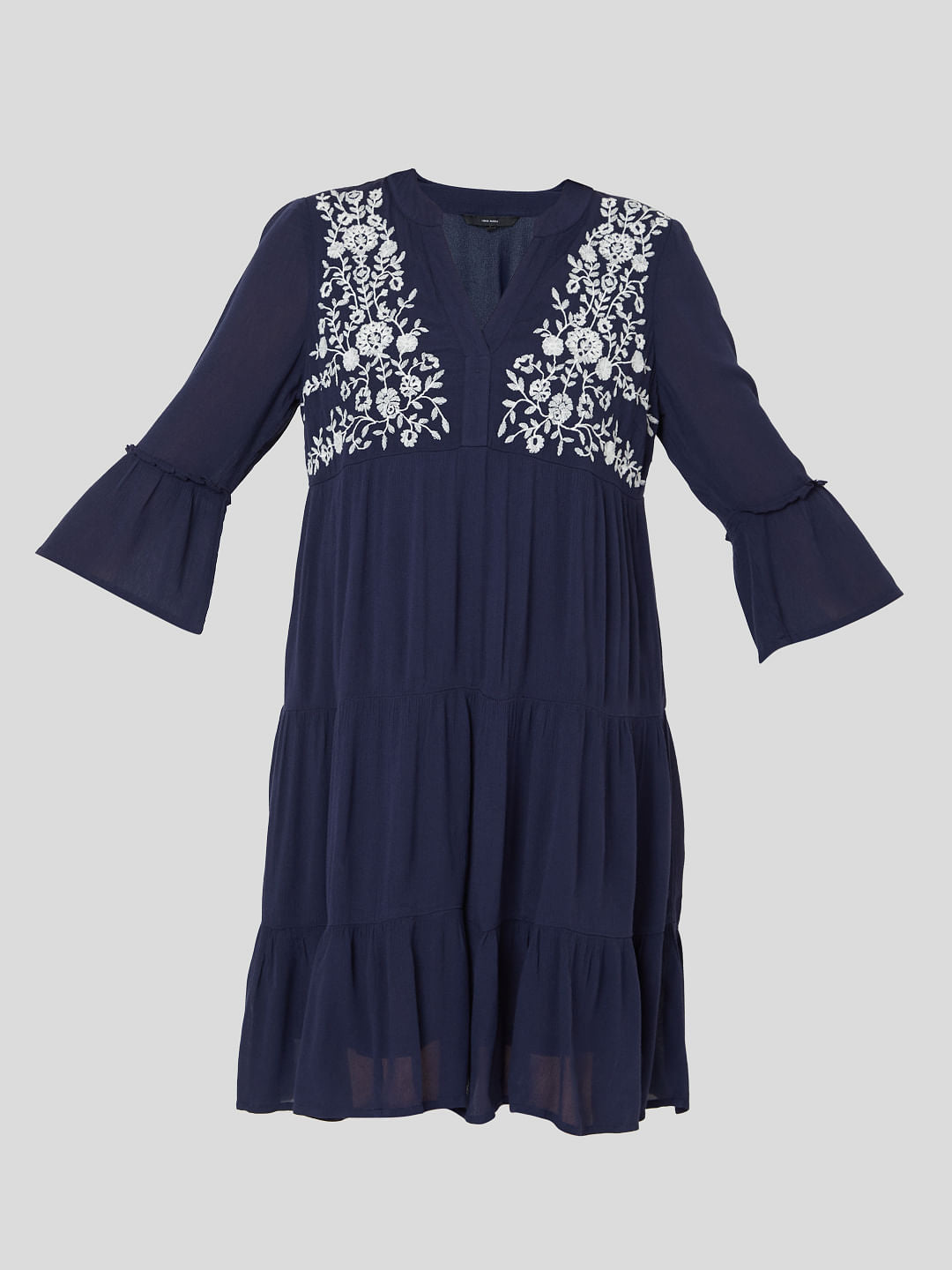 Blue Embroidered Shift Dress
