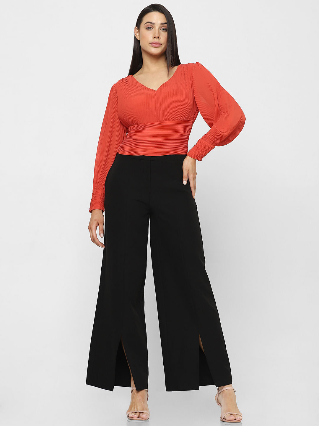 Orange Pleated Top