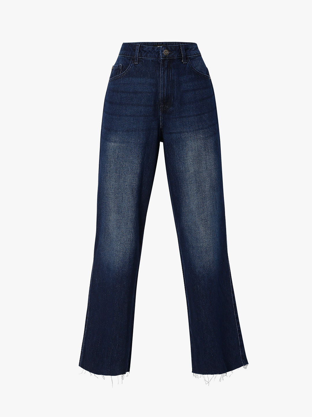 Blue Raw-Edge Zoey Wide-Leg Jeans